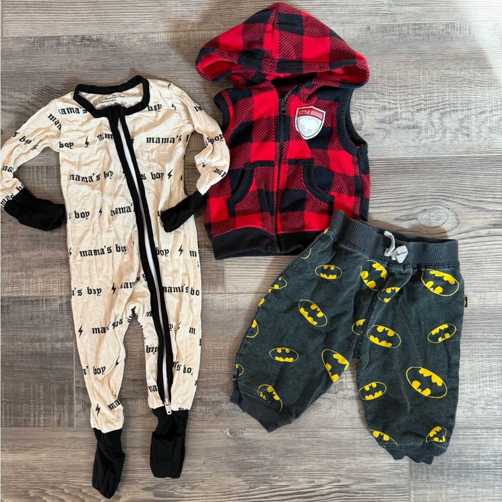 Plaid Vest and Batman Pajama Set